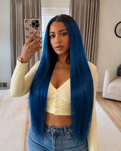 11×6 HD Lace Blue Ombre Silky Straight Glueless Human Hair Wig