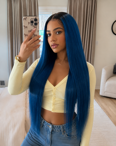 11×6 HD Lace Blue Ombre Silky Straight Glueless Human Hair Wig