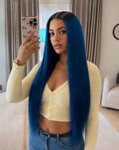 11×6 HD Lace Blue Ombre Silky Straight Glueless Human Hair Wig