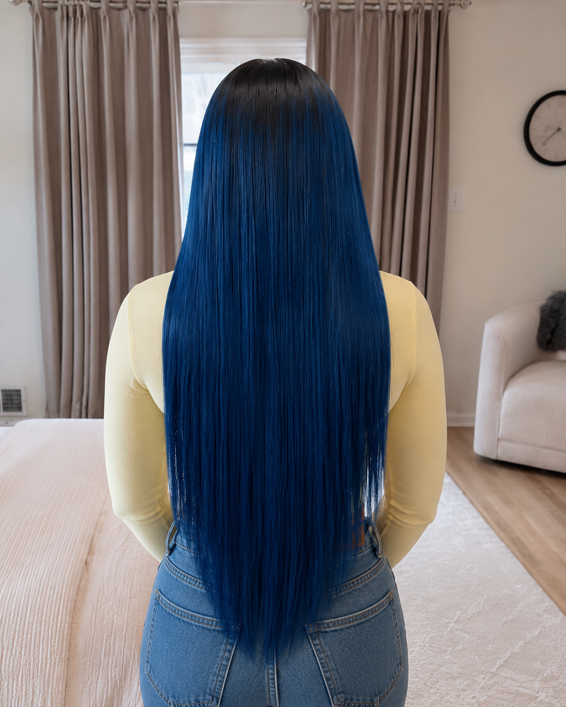 11×6 HD Lace Blue Ombre Silky Straight Glueless Human Hair Wig