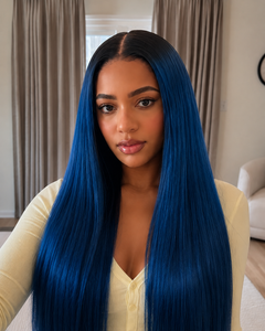 11×6 HD Lace Blue Ombre Silky Straight Glueless Human Hair Wig