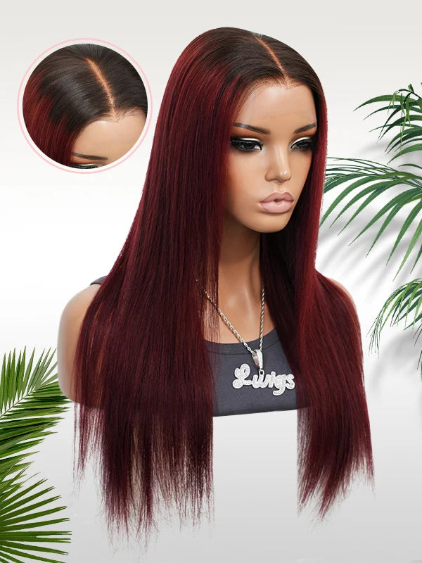 11×6 HD Lace Burgundy Ombre Silky Straight Glueless Human Hair Wig
