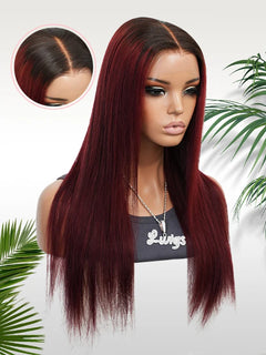 11×6 HD Lace Burgundy Ombre Silky Straight Glueless Human Hair Wig