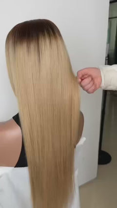 11×6 HD Lace Cinnamon Blonde Ombre Silky Straight Glueless Human Hair Wig