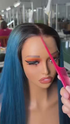 11×6 HD Lace Blue Ombre Silky Straight Glueless Human Hair Wig