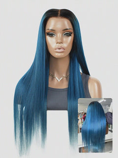 11×6 HD Lace Blue Ombre Silky Straight Glueless Human Hair Wig
